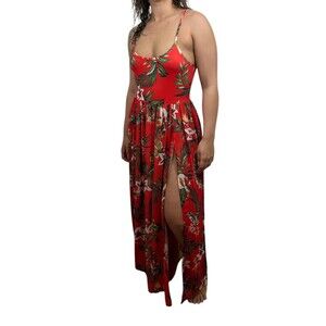 Swimsuit Dress One Piece Red Tropical Beach Vacation Vibes Women's Size Small